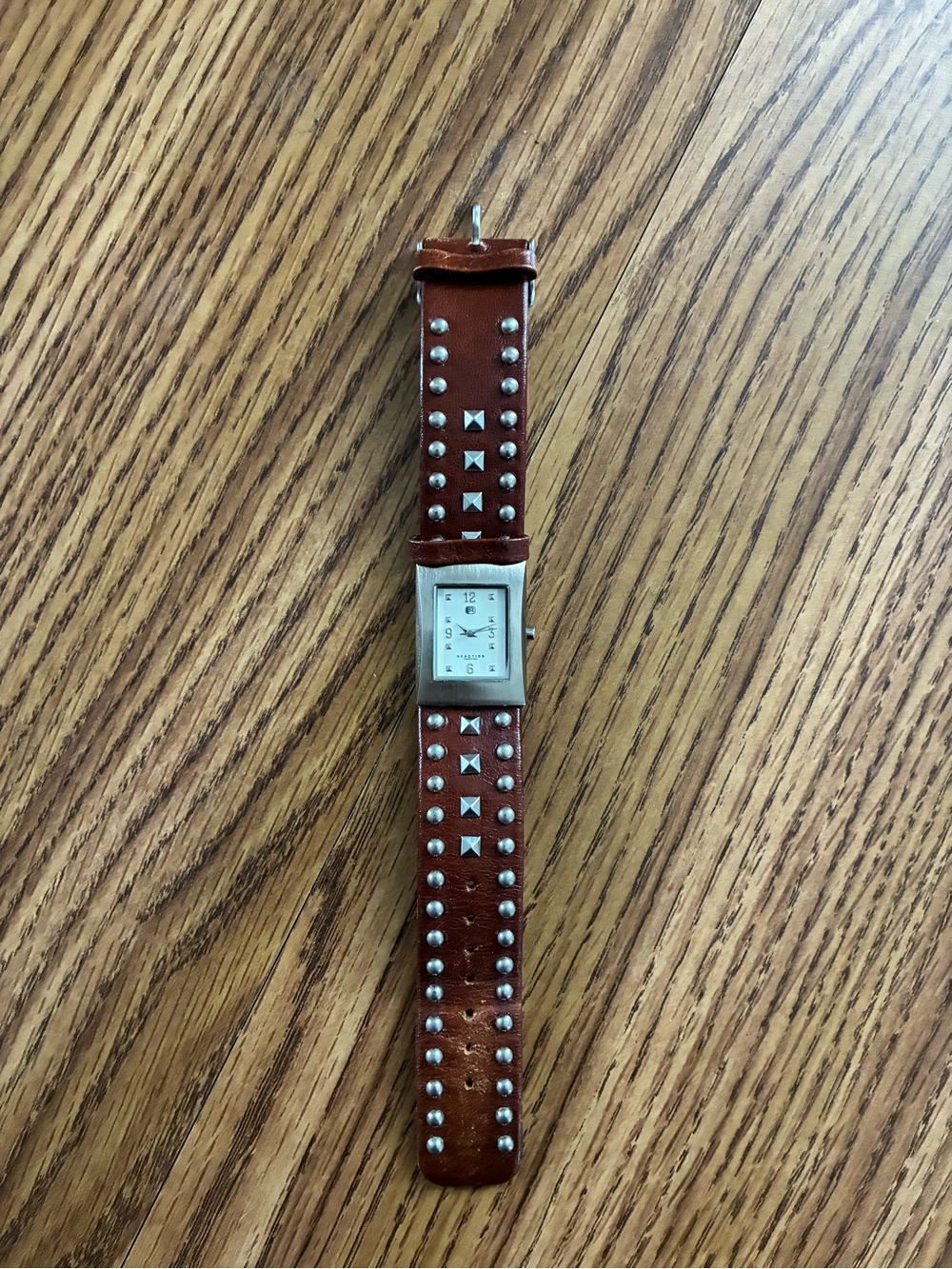 Kenneth Cole Reaction Brown Studded Leather Rectangle Watch
